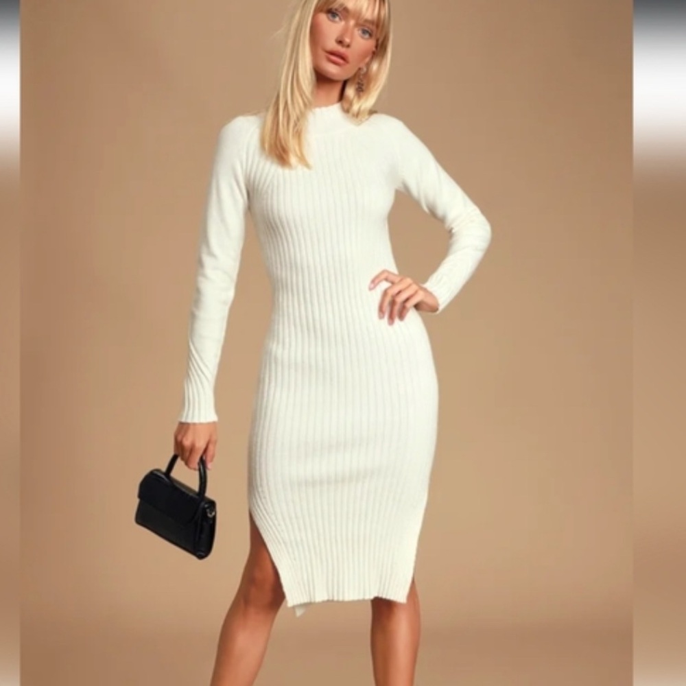 NWT Lulus Ivory Mock Neck midi sweater dress